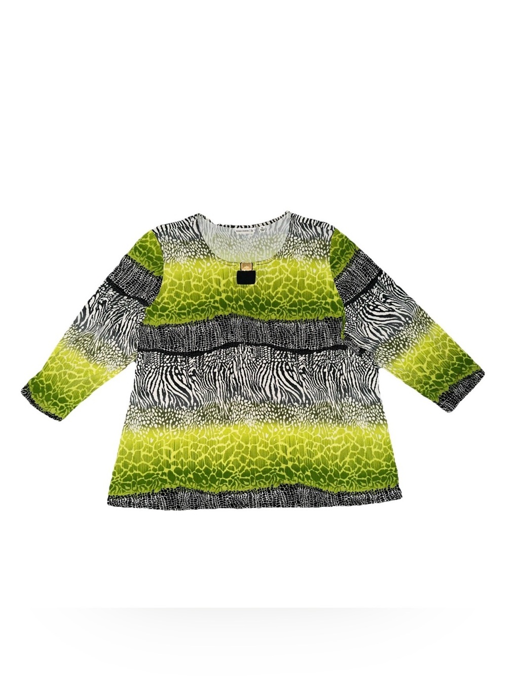 Susan Graver Liquid Knit 3/4 Sleeve Top With Embellished Square Keyhole Size XL